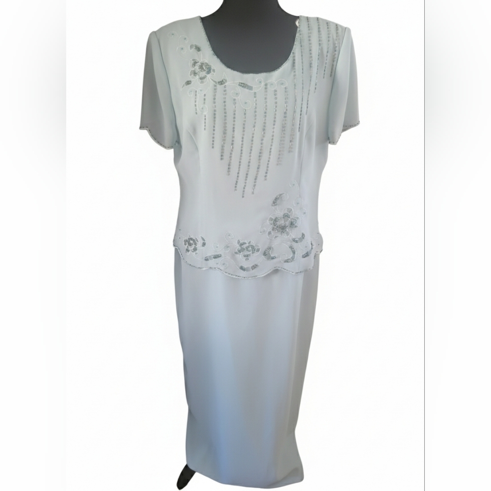 R&M Richards Light Blue Dress with Beaded Accents